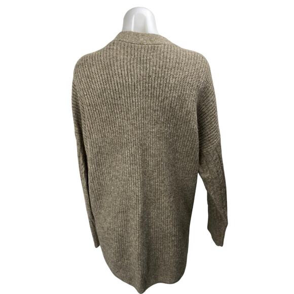 Abercrombie & Fitch Beige Long Sleeve Rib Knit Button Up Cardigan Sweater Top L - Picture 2 of 4